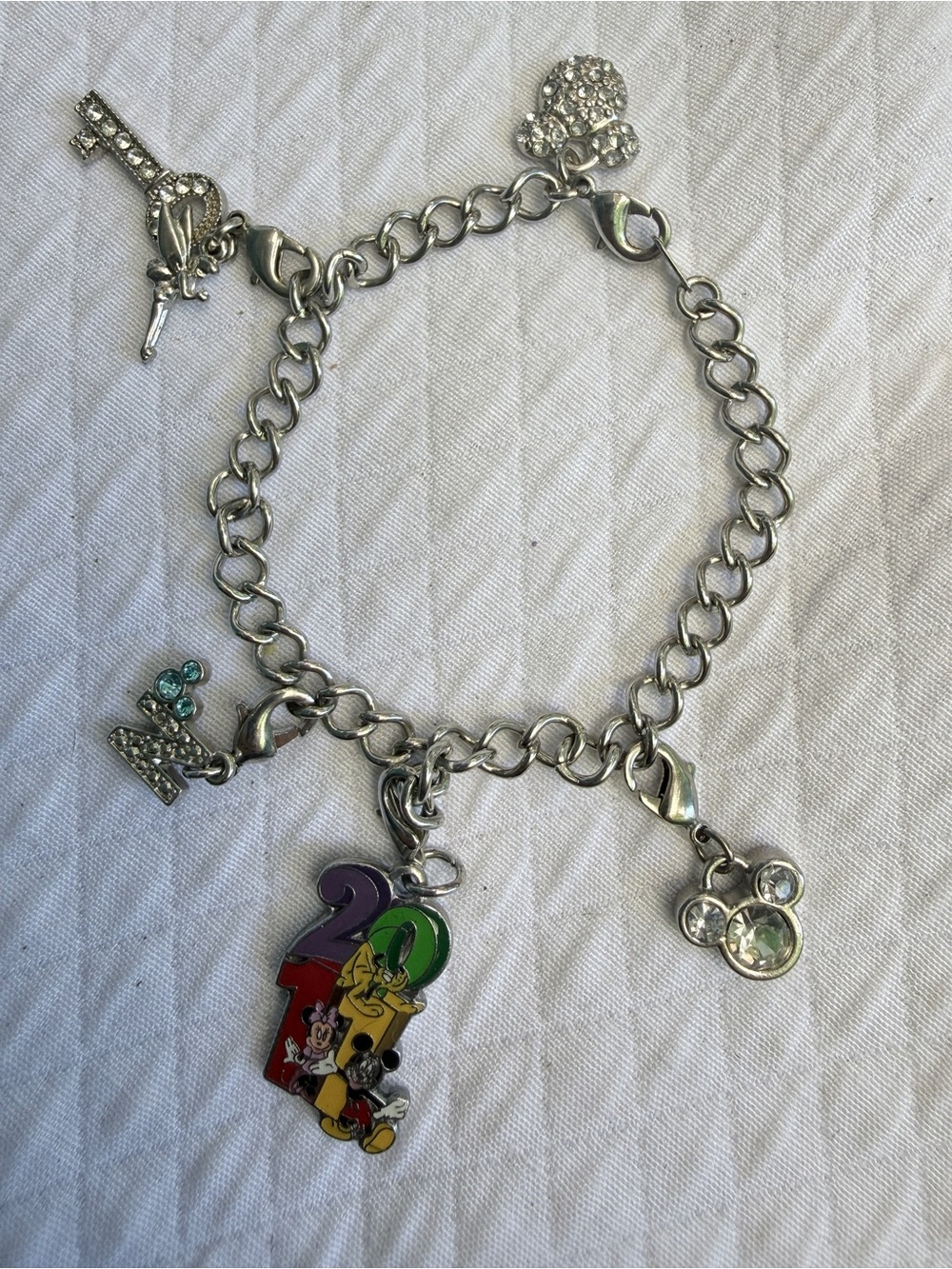 Disney Silver-Tone Kids Charm Bracelet with Colorful '20' Mickey Charm